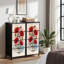 Commode 4 tiroirs pour chambre à coucher, commode étroite, plateau en bois et structure en fer 18 po x 37,5 po - (l x H) - avec bouquet de fleurs rouges et feuilles vertes, impression pastel