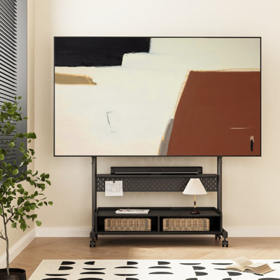 Charrisse Modern Rolling TV Stand for 70-100 Inch TVs,Mobile TV Stand with Two Wooden Large Storage,Height Adjustment