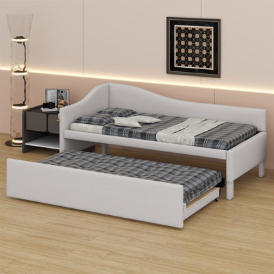 Upholstered L-Shaped Daybed With Pop Up Trundle