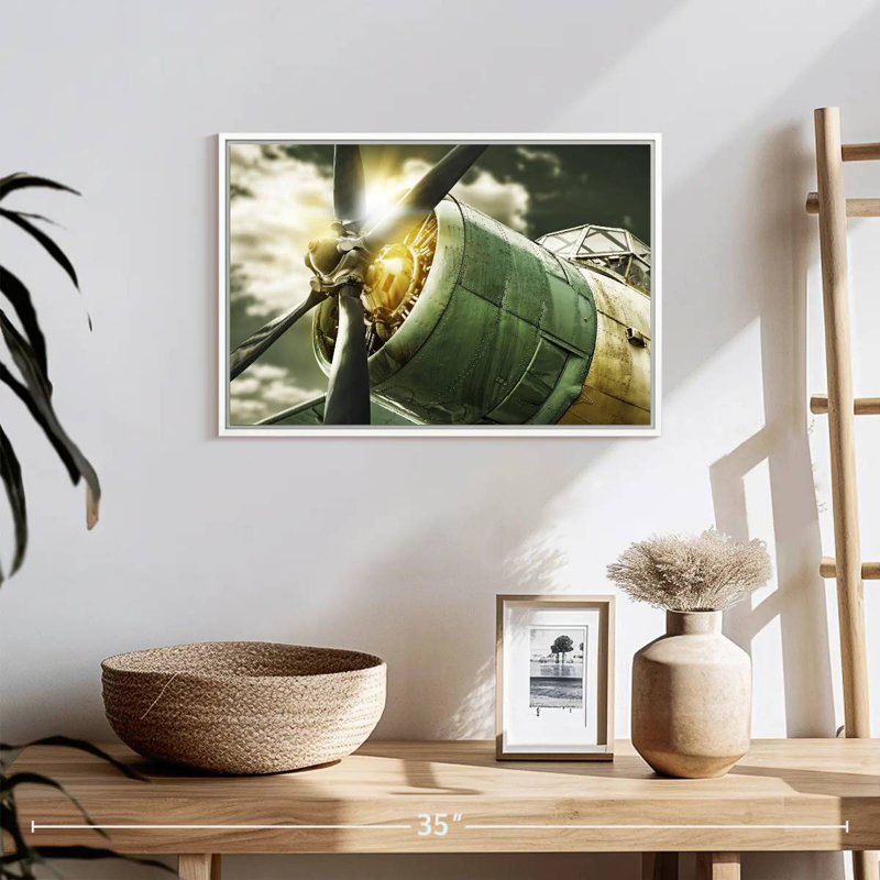 Vue du ciel de l'ancien avion, 19 po x 13 po, Cadre flottant blanc