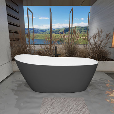 67'' X 30'' Free Standing Tub Gray Acrylic Freestanding Bathtub Soaking Tub A29YH