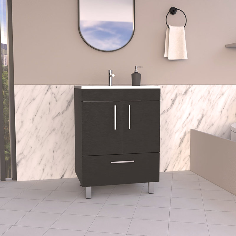 Meuble-lavabo simple avec armoire à double porte et un tiroir - plateau supérieur 29,5 po