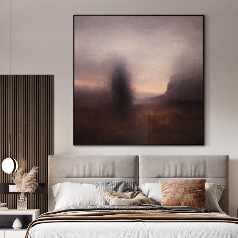 Très grand art mural imprimé sur tissu - Paysage abstrait neutre moderne pour la décoration d'œuvres d'art pour le salon ou la chambre à coucher - «Assemblage requis du cadre (cadre non fini)»
