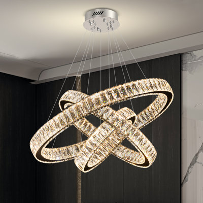 Lustre en cristal réglable à 3 anneaux pour salle à manger 32 "+ 24" + 16 "Markitta 3000-6000k