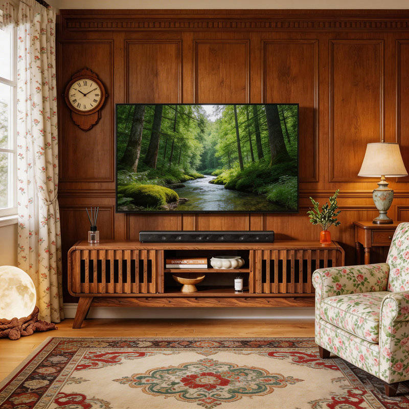 59"W Walnut Retro TV Stand with Lattice Sliding Doors & Solid Wood Legs - Media Console Fits TVs Up to 65" for Living Room, Bedroom, Office