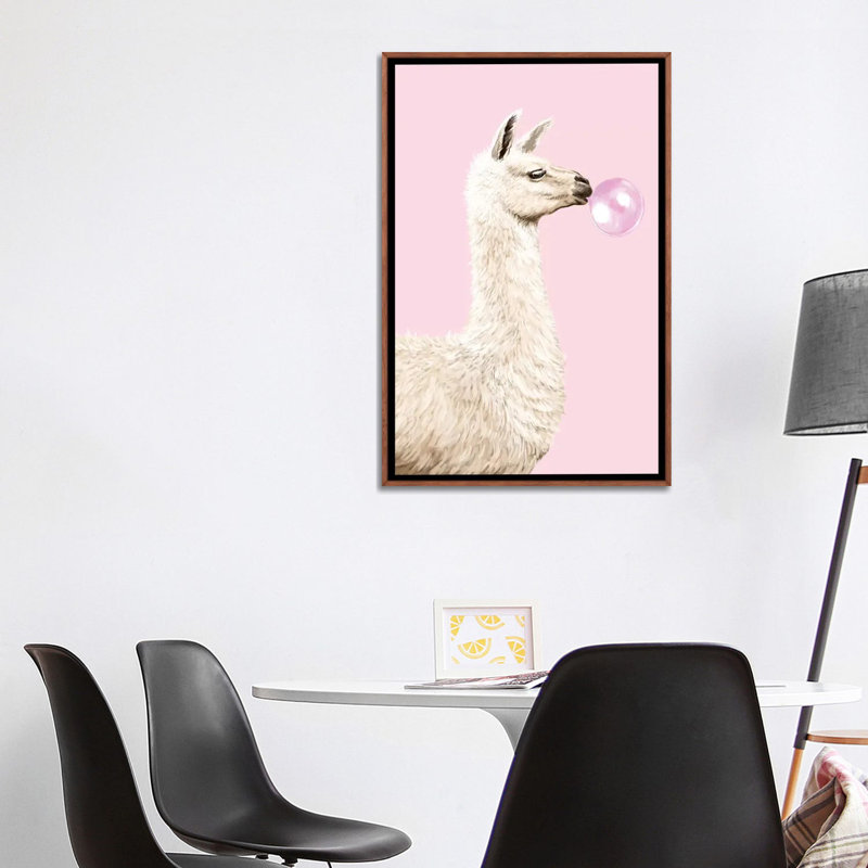 Art gomme à bulles ludique llama, H 40 po x l 26 po x P 1,5 po, Toile avec cadre en bois classique