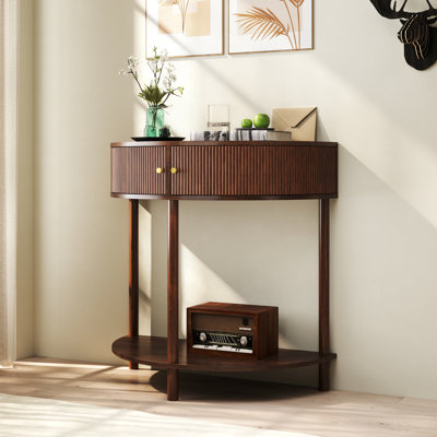 Louie Half-Moon Console Table with 2 Doors and Bottom Shelf