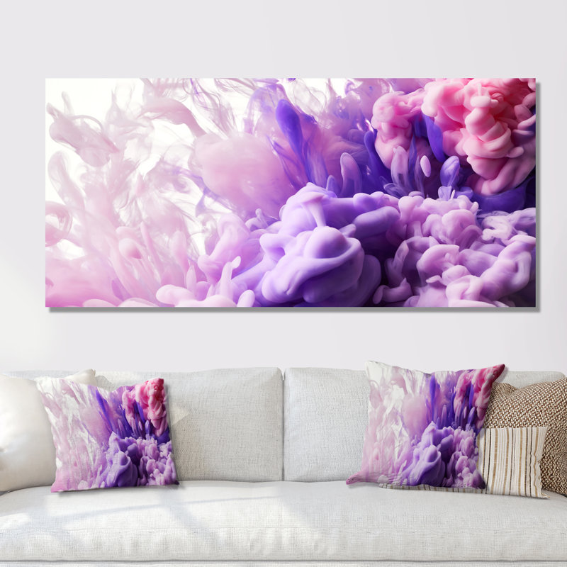 Encre mauve et rose liquide, impression sur toile, H 16 po x l 32 po x P 1 po, Toile tendue