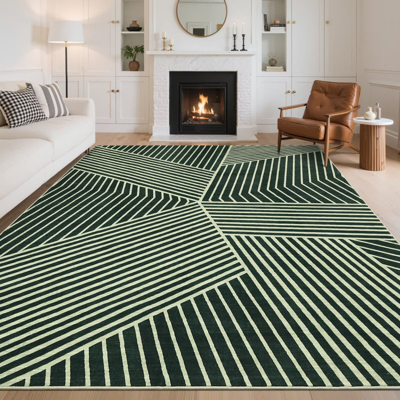 Très grand tapis rayé lavable à la machine antidérapant et antidérapant, Rectangle 5 pi x 7 pi