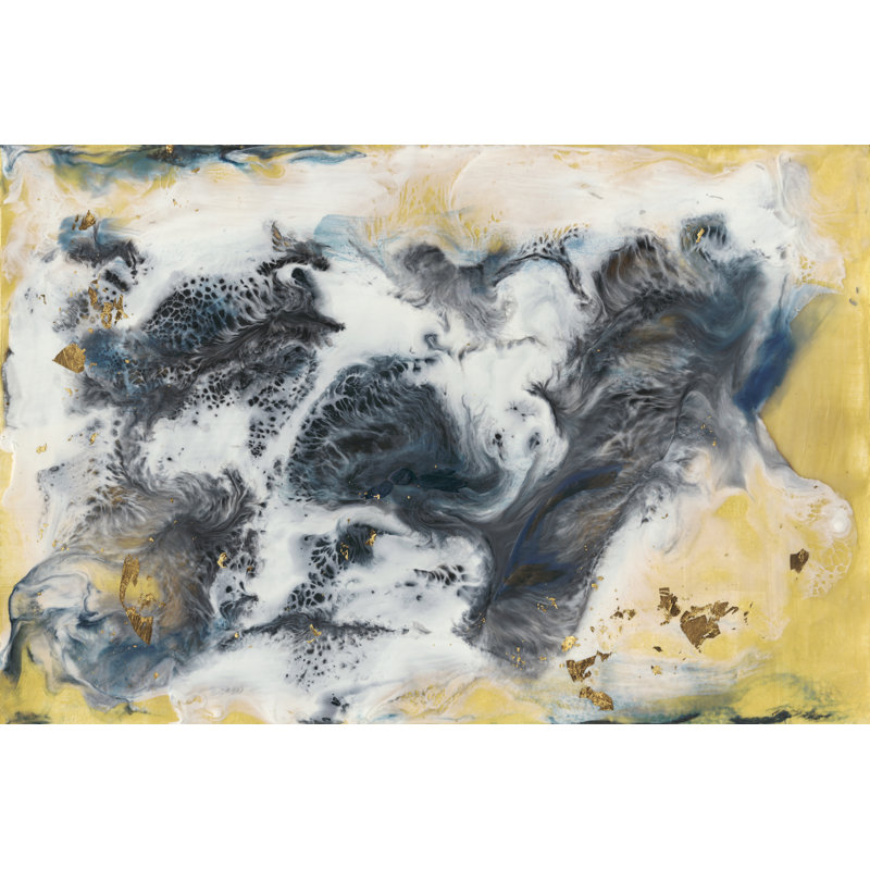 Energy Flow II - Painting, 20 cm H x 30 cm W, Black Floater Framed