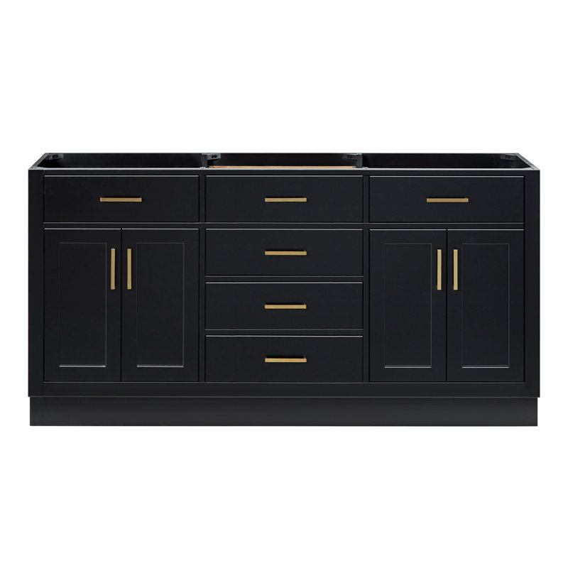 Hepburn 66'' Double Bathroom Vanity Base Only, Satin Brass, Black