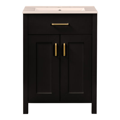 Ensemble de meuble-lavabo 24 po avec lavabo en céramique, meuble-lavabo peu encombrant - l 24 po x P 18 po x H 34 po, 2 portes à fermeture en douceur
