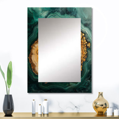 «Wydmire Bold Forest Landscape Path of the Emerald River III - Miroir décoratif forêt, miroir mural traditionnel, impression sur métal