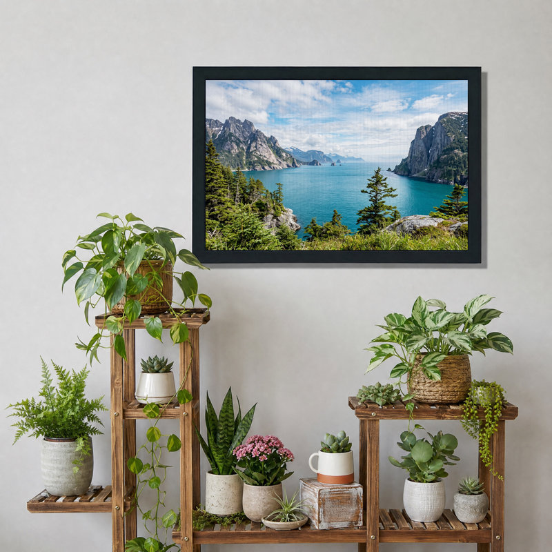 Tableau sur toile représentant des falaises rocheuses et un océan turquoise, 12"H x 18"W