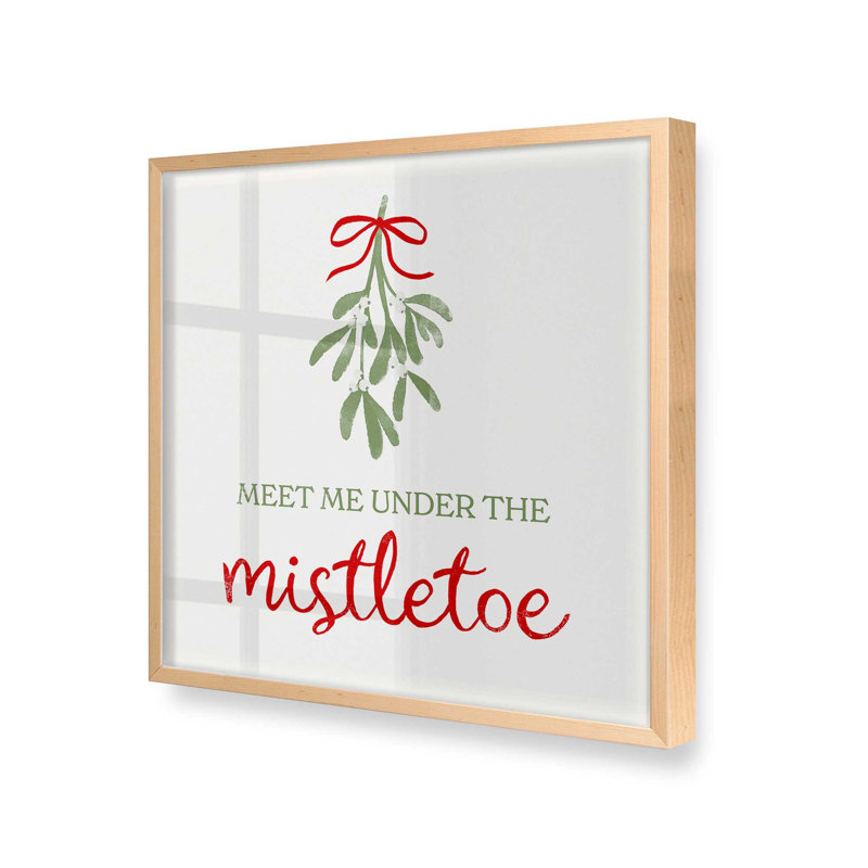 Festive Mistletoe I Print, H 13,5 po x l 13,5 po, Cadre en érable brut, bois massif