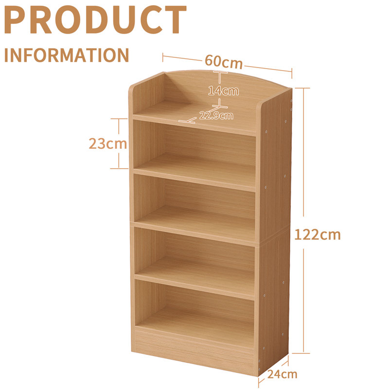 5-Shelf Multi-Functional Modern Wood Bookcase,, Yellow