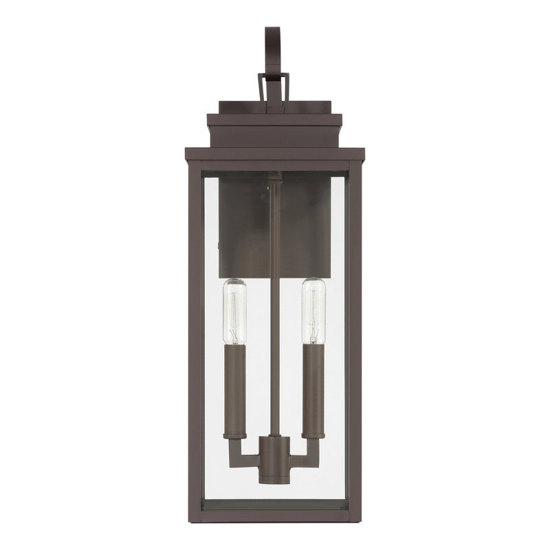 Seyler 20-inch 2-light Dark Bronze Exterior Wall Sconce with Clear Glass, Dark Bronze, 19.75" H x 7" W x 8.75" D, 2 Lights