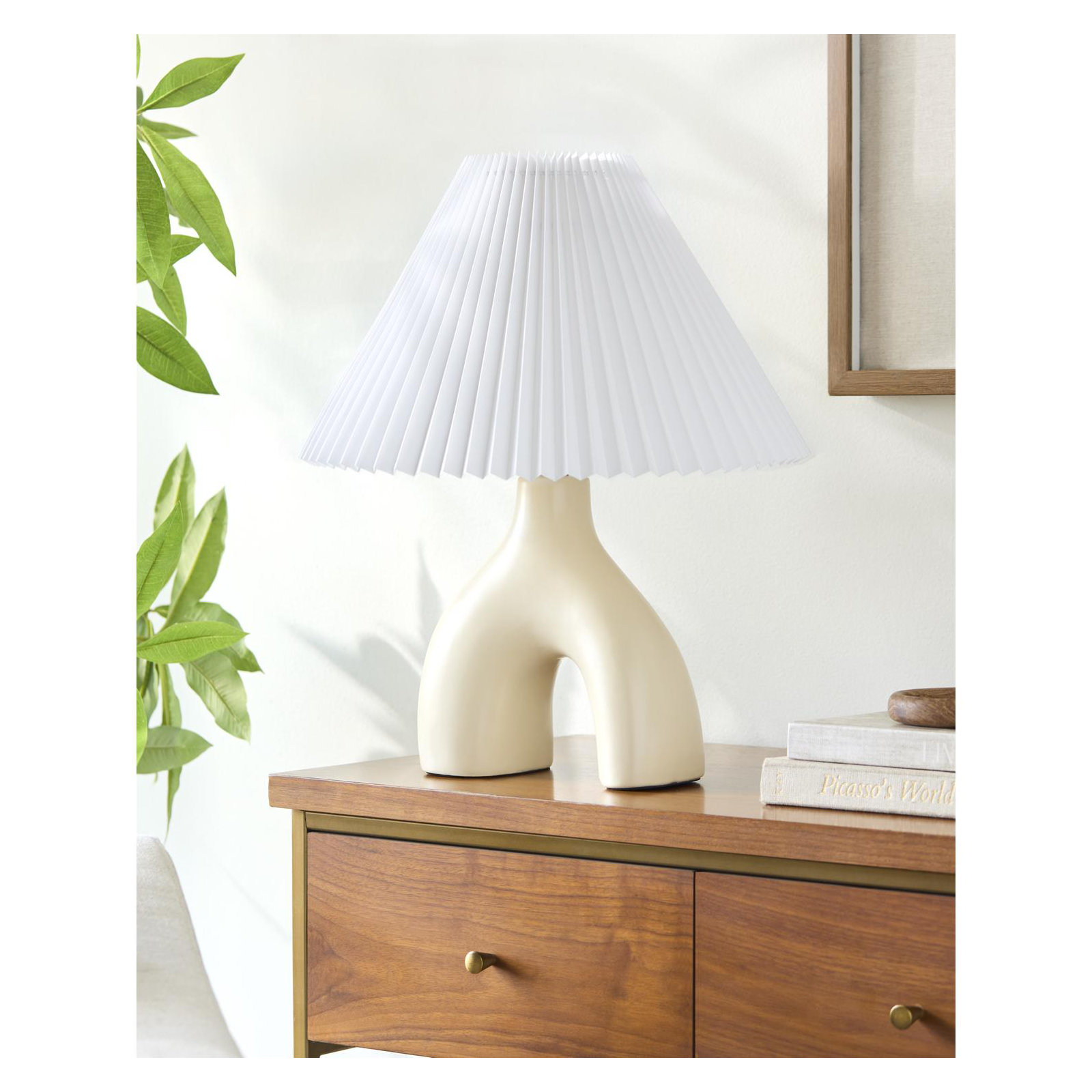 Celes Table Lamp, White, Beige