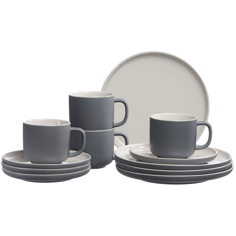 Piece Stoneware Dinnerware Set - Service for 4, Grey/Brown/Blue