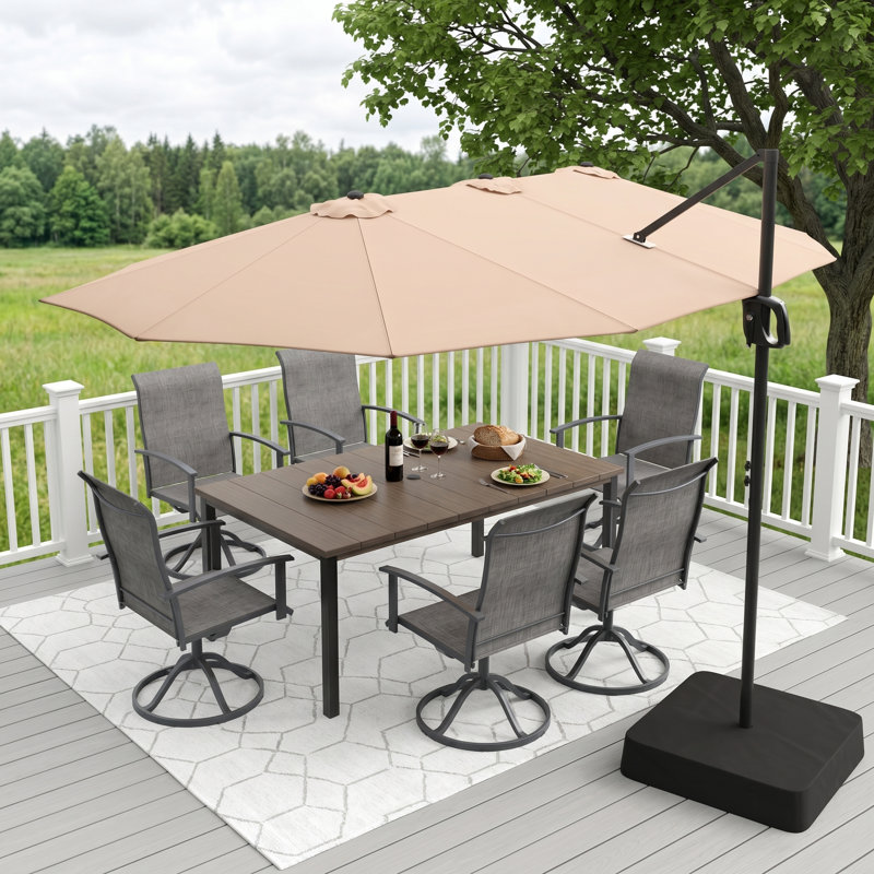Parasol rectangulaire en porte-à-faux avec base, Beige