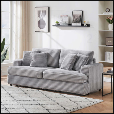Canapé spacieux à 3 places en velours côtelé avec coussins décoratifs assortis, confortable et élégant pour les salons modernes