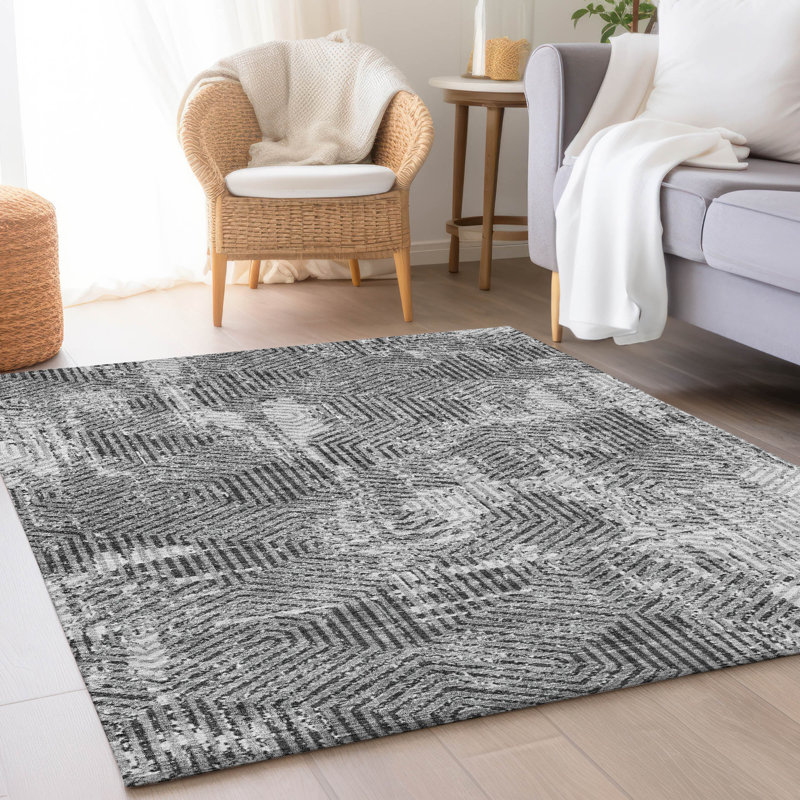 Tapis gris Prisco lavable à la machine de qualité supérieure, Rectangle 2 pi 6 po x 3 pi 10 po