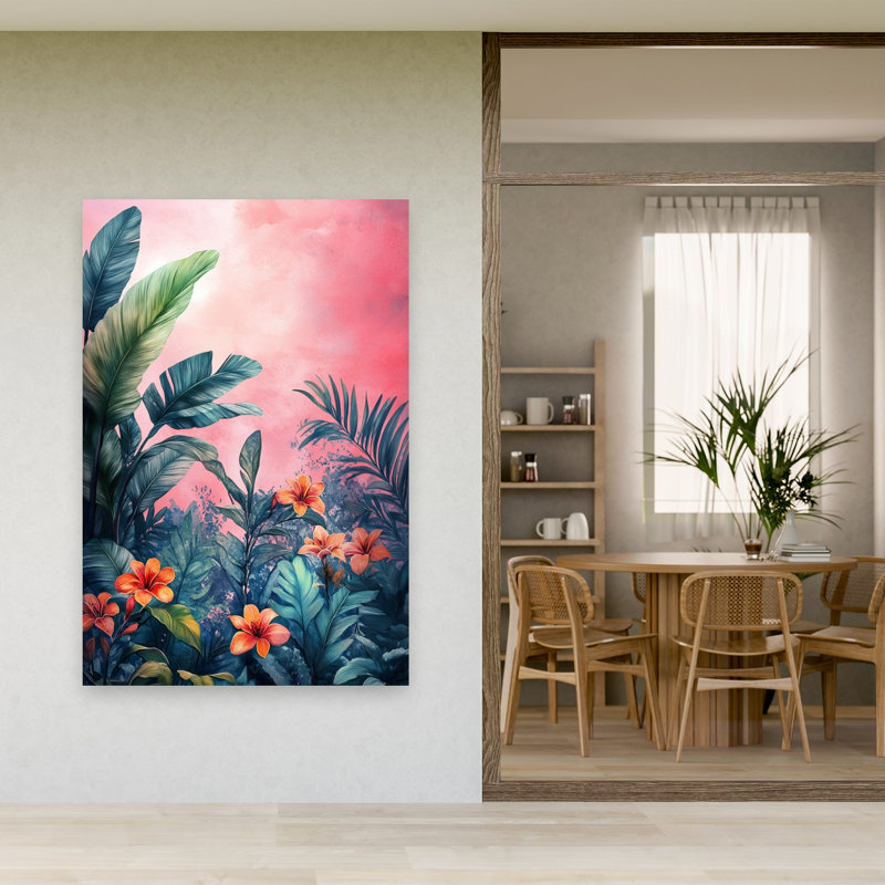 Art tropical avec feuilles tropicales, 60" H x 40" W