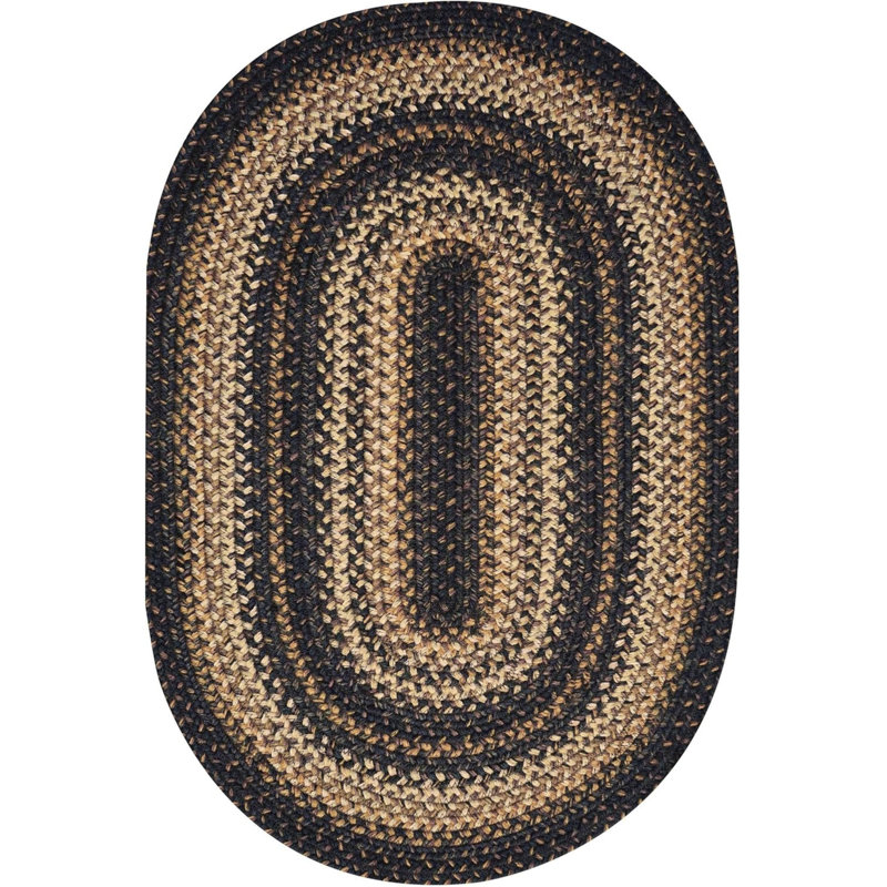 Tapis noir / brun / crème en jute tressé de qualité supérieure Dairius, Ovale 6 pi x 9 pi