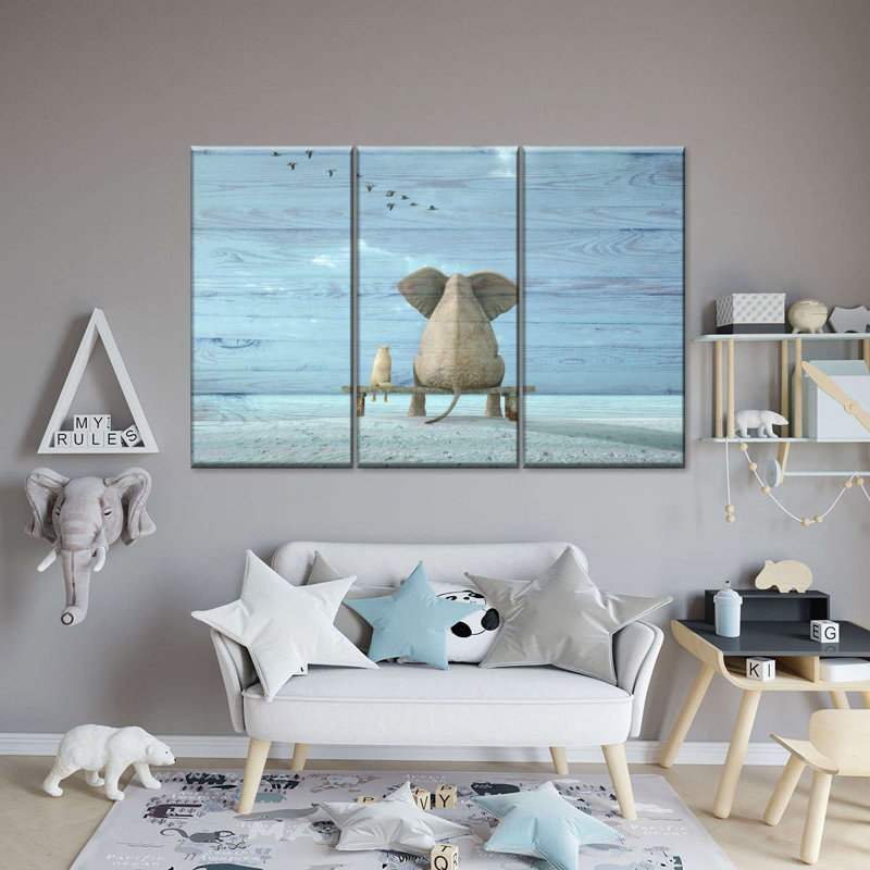Elephant Daydream Wall Art Multi Piece Canvas Print, H 24 po x l 38 po x P 1,25 po
