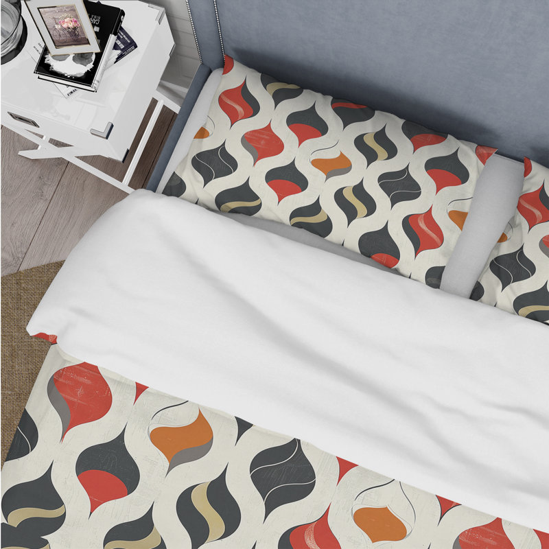 Ensemble de housse de couette Red Ogee Print - Midcentury, Housse de couette très grand + 2 taies décorativ