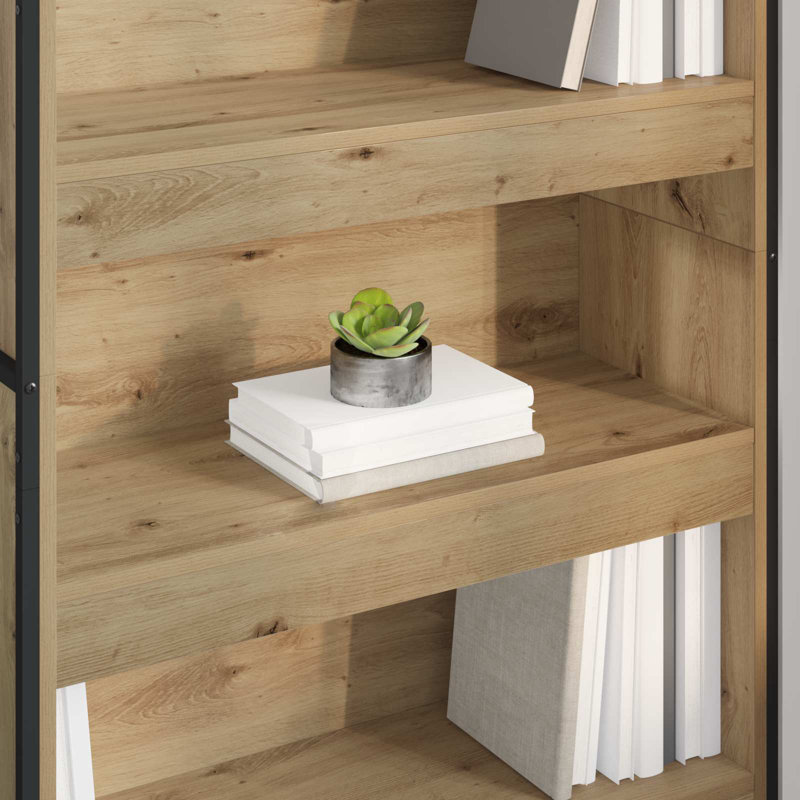 Steel Book Cabinet Bookcase, (5 Shelves) 190cm. H x 80cm. W x 30cm. D, Artisian Oak