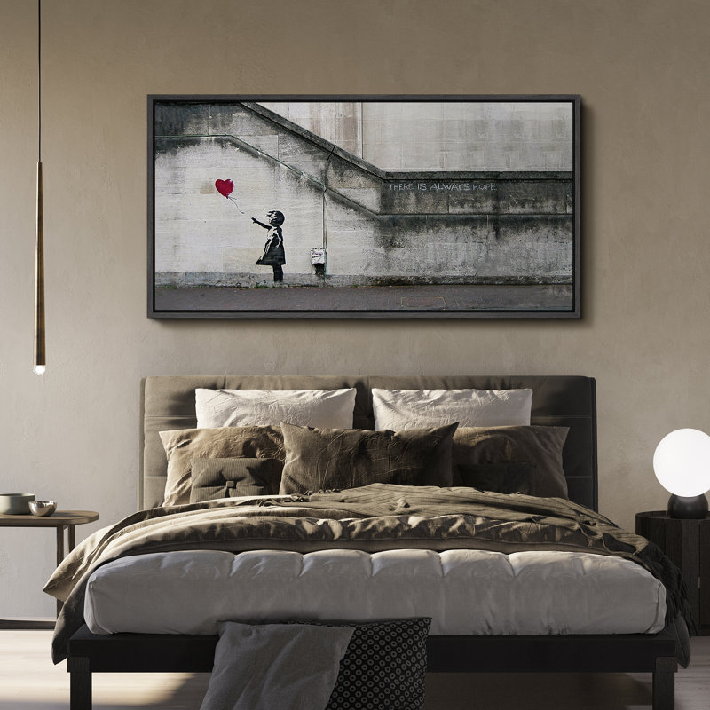 Fille, fille, ballon rouge, rue inspirante, H 30 po x l 60 po x P 1,5 po, Noir, noir, noir, noir