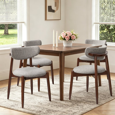  Upholstered Solid Wood Kitchen Chair Modern Gray Side Dining Chairs (Set of 4)