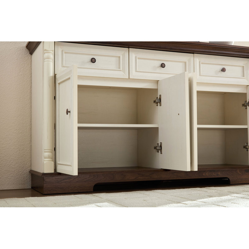 Armoire de cuisine, grande armoire murale avec tiroirs et portes, Brun / Blanc