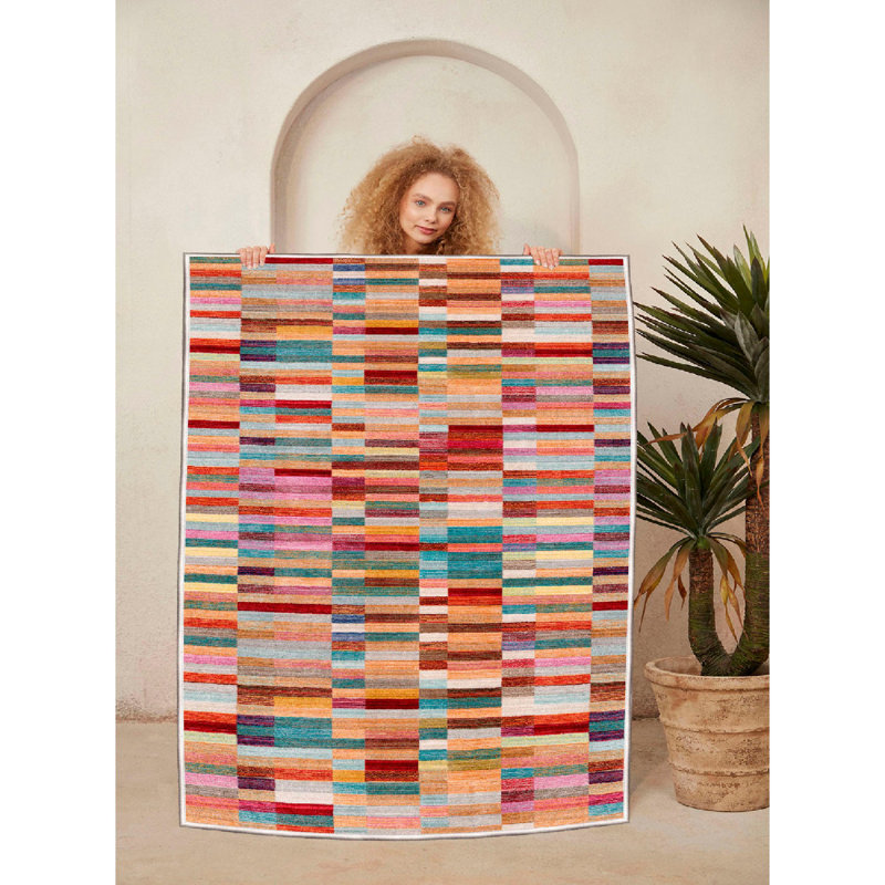 Premium Cotton Area Rug, 39.4 x 59.1 inches | 100% Cotton, 1.1 lbs/sq ft | Antibacterial, Non-Slip PVC Backing, Machine Washable | Soft Pile Height: 0.4 inches | Stylish Pink, Blue, Camel, Yellow & Brown Colors | Durable & Easy Care