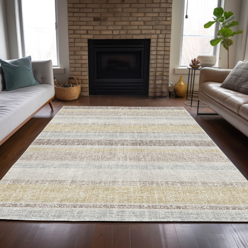 Machine Washable Indoor/Outdoor Xhevrie Ivory Rug, Rectangle 8' x 10'