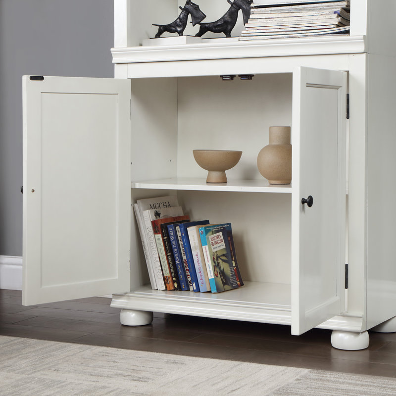 Bibliothèque en bois massif avec armoire Asmitha, Blanc lumineux