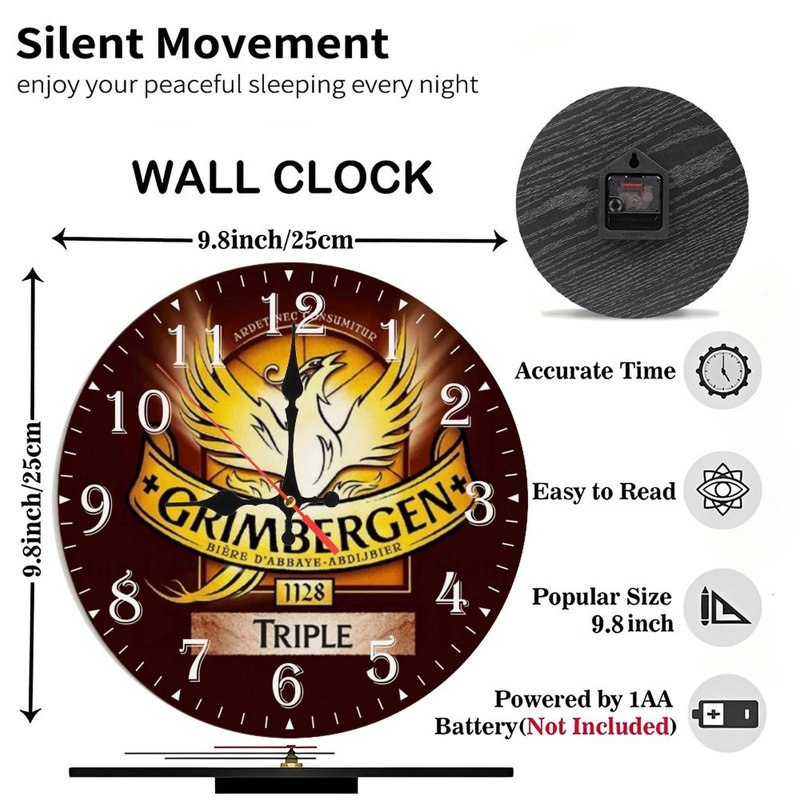 Horloge murale en bois 10 po, mouvement silencieux, à piles (piles AA non incluses), décor artistique, parfait pour les décorations