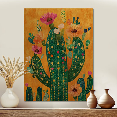Jardin de cactus du Mexique - Affiche murale bohème en bois