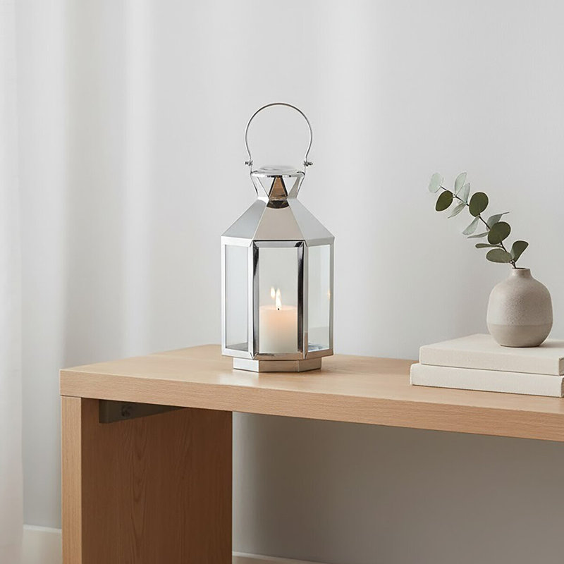 Searle Glass Tabletop Lantern, 32cm H x 18cm W x 18cm D