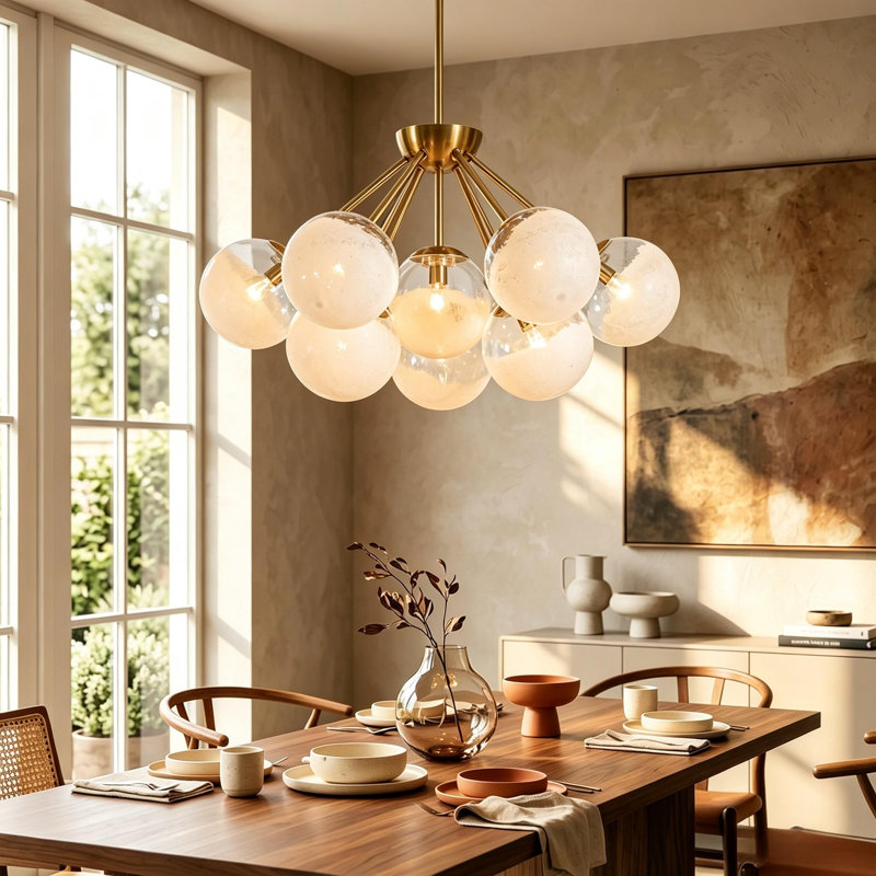 AstralGlow 10 - Light Dimmable Bubble Chandelier, Polised Brass