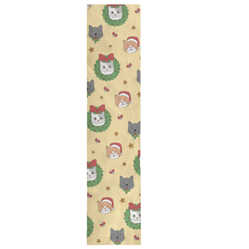 Chemin de table christmase hol christmas chats, L 90 po x l 16 po, Jaune / Rouge / Brun, Mélange de coton