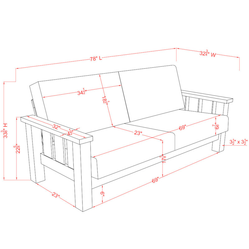 Valenzuela 78" Square Arm Sofa with Geometric Cushions, Oak Wood