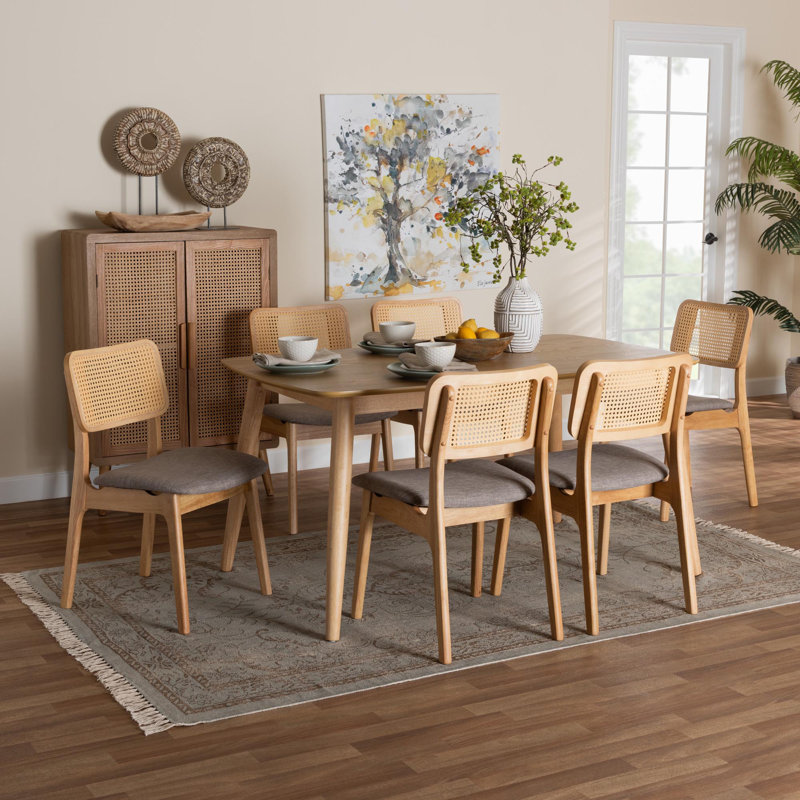 Ensemble repas pour 6 personnes Nancy, Gris, Chêne brun naturel