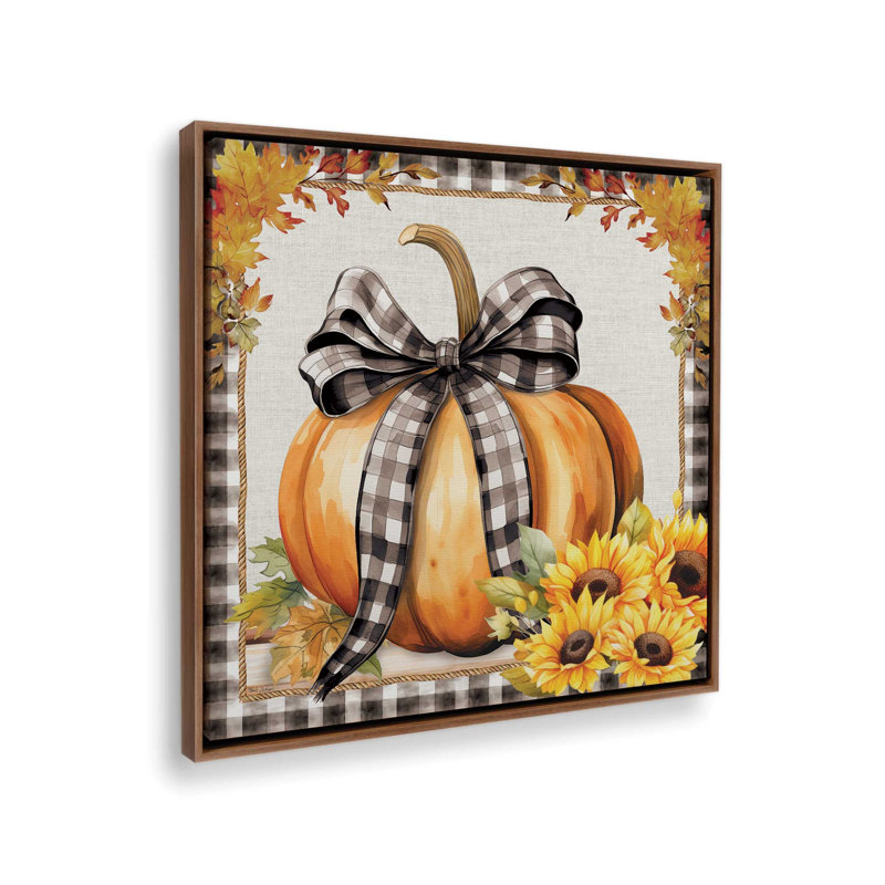 «Fall Ribbon Pumpkin» par Nicole DeCamp, reproduction d'art, L 30 po x H 30 po, Brun, Toile avec cadre