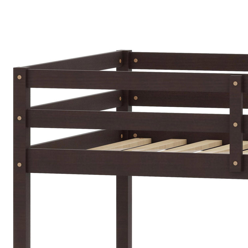 Low-Profile Bunk Bed Featuring a Ladder and Strengthened Upper and Bottom Slats, Espresso