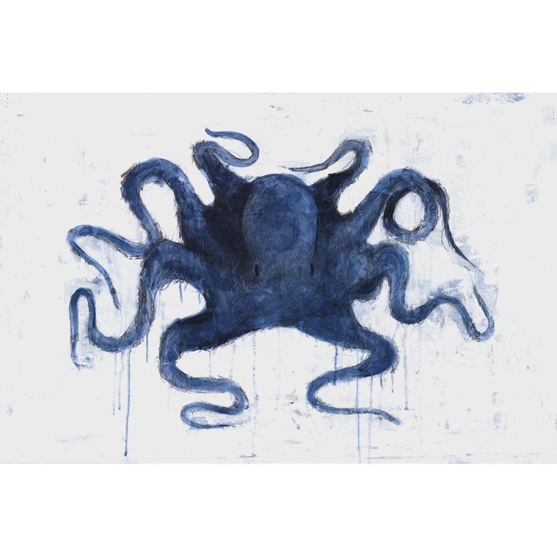 Navy Octopus - Wrapped Canvas Art Prints, 30cm H x 46cm W