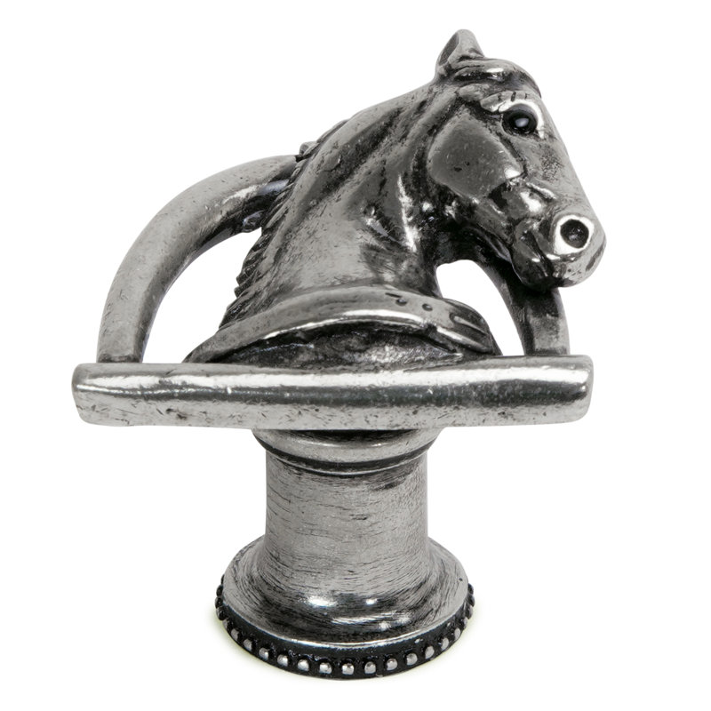 Americana horse in stirrup with strap knob right in finish Chalice, Silver