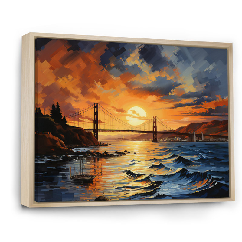 «Edinson Orange Bridge Golden Gateway Yellow I», reproduction sur toile, H 12 po x l 20 po x P 1 po, Cadre naturel flottant