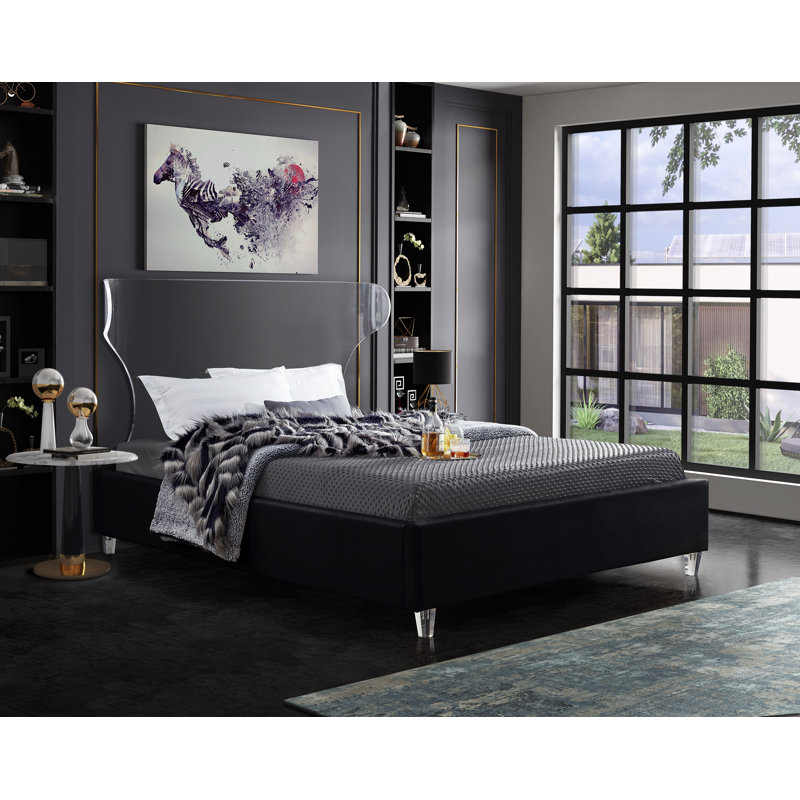 Lit plateforme Ulm, Velours noir, Simple